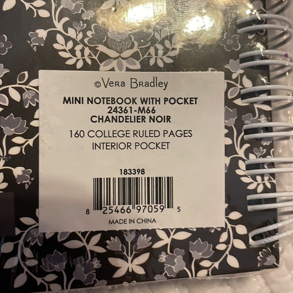 Black & White Vera Bradley Mini Notebook Journal Pocket Sealed Chandelier Noir - Picture 5 of 5